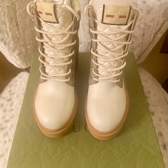 Gucci Apollo GG Supreme Boots Samoa Quilted White Leather Upper. - Picture 4 of 11